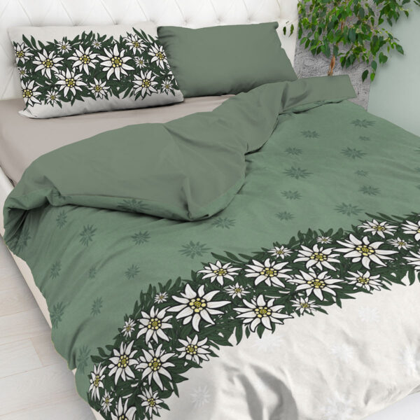 Parure copripiumino verde con stelle alpine, in puro cotone – ALPIFLORA verde