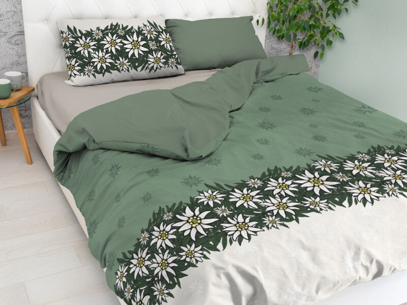 Parure copripiumino verde con stelle alpine, in puro cotone – ALPIFLORA verde