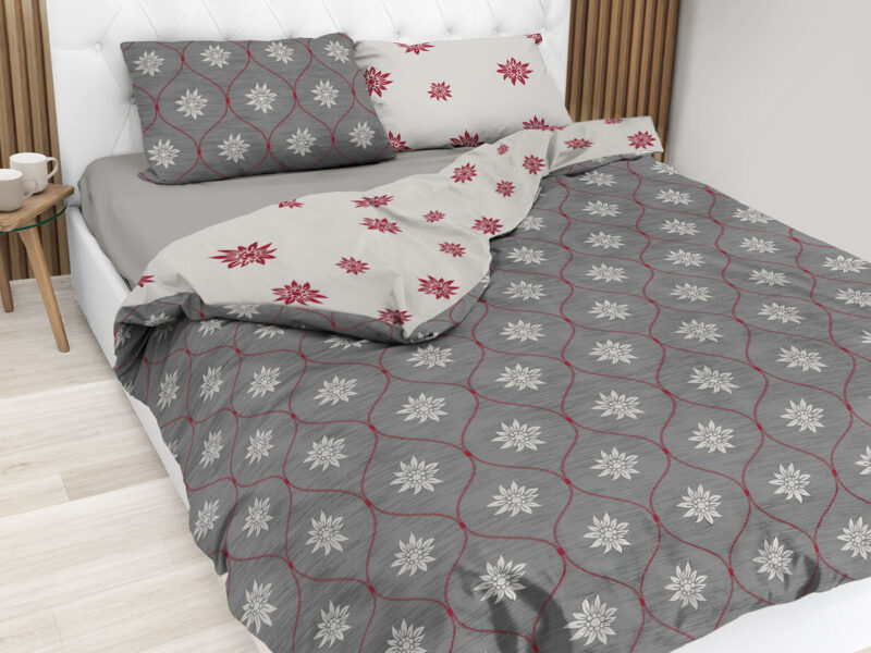 Parure copripiumino con stelle alpine, double face, stile tirolese, in puro cotone – CHARMANT antracite