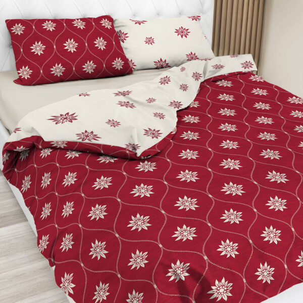 Parure copripiumino con stelle alpine, double face, stile tirolese, in puro cotone – CHARMANT bordeaux