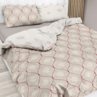 Parure copripiumino con stelle alpine, double face, stile tirolese, in puro cotone – CHARMANT bordeaux