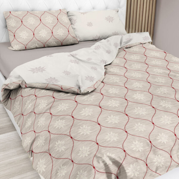 Parure copripiumino con stelle alpine, stile tirolese, in puro cotone – CHARMANT tortora