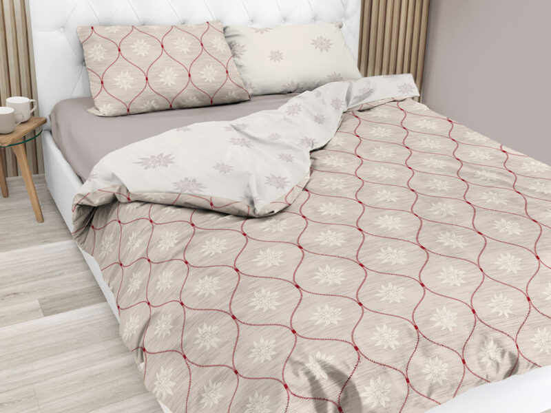 Parure copripiumino con stelle alpine, stile tirolese, in puro cotone – CHARMANT tortora