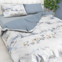 Parure copripiumino con sciatori e paesaggio invernale, in puro cotone – SCI MONAMOUR blu