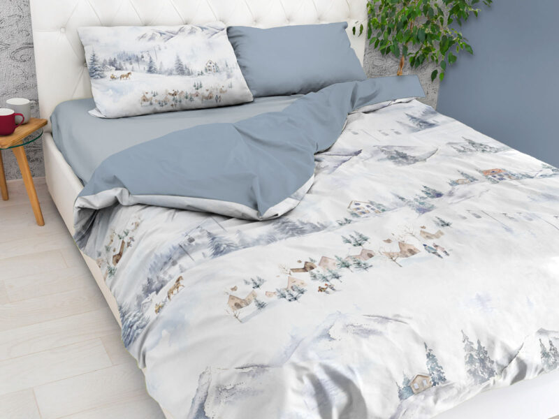 Parure copripiumino con paesaggio invernale, in puro cotone – NORVEGIA
