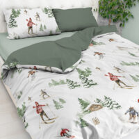 Parure copripiumino con sciatori e paesaggio invernale, in puro cotone – SCI MONAMOUR blu