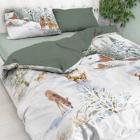 Parure copripiumino con sciatori e paesaggio invernale, in puro cotone – SCI MONAMOUR verde