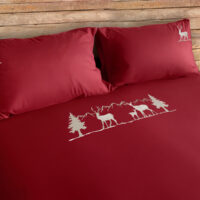 Parure copripiumino satinato ricamo montagna e cervi – MOUNTAIN beige