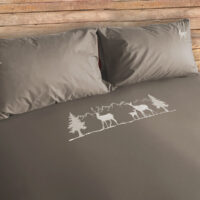 Parure copripiumino satinato ricamo montagna e cervi – MOUNTAIN verde