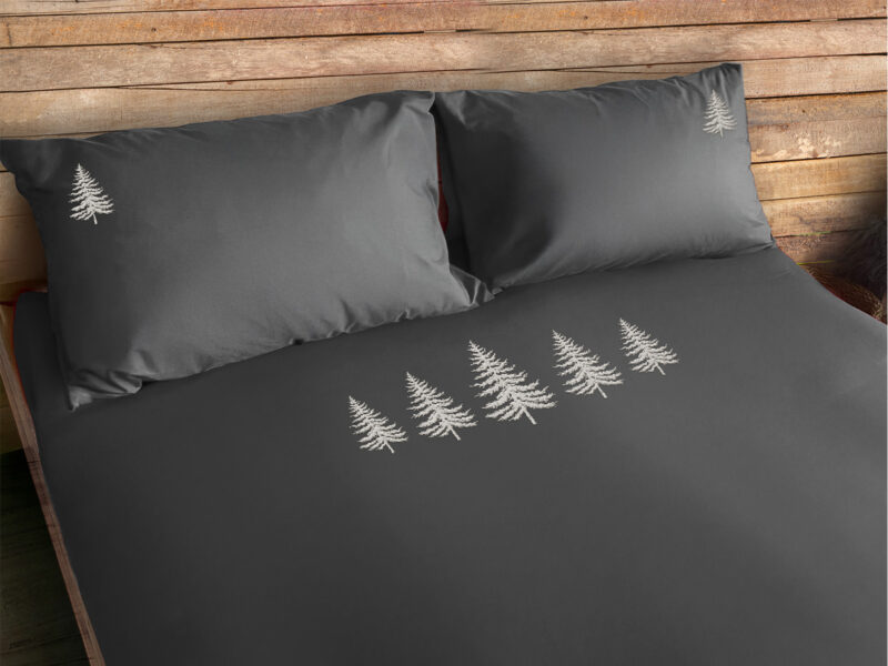 Parure copripiumino satinato ricamo montagna e cervi – TREE antracite