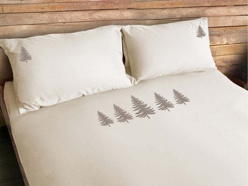 Parure copripiumino satinato ricamo alberi – TREE beige