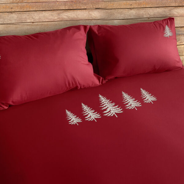 Parure copripiumino satinato ricamo alberi – TREE bordeaux