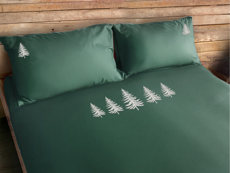 Parure copripiumino satinato ricamo alberi – TREE verde