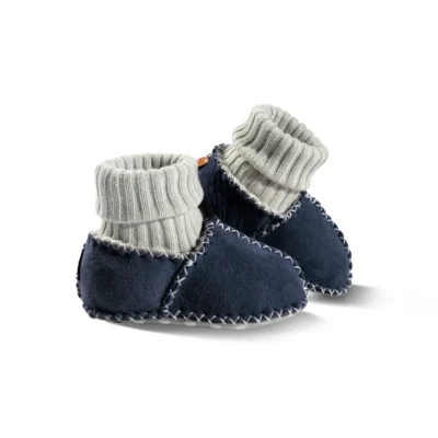Scarpine babbucce portafortuna per neonato in pelliccia con antiscivolo, colore blú