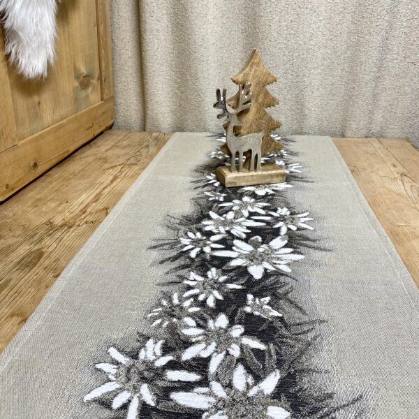 Runner da tavola con Stelle Alpine, Tessuto jacquard per tavola stile alpino