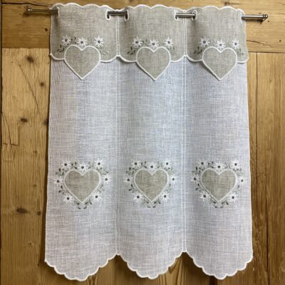 Tenda a Vetro, Tirolese con Cuori e Stelle Alpine, per finestra o portafinestra, stile rustico, M-8134