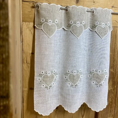 Tenda a Vetro, Tirolese con Cuori e Stelle Alpine, per finestra o portafinestra, stile rustico, M-8134