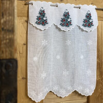 Tendina a vetro su misura, ricamata cristalli di neve e albero di Natale con brillantini, stile alpino, elegante, M-7224a