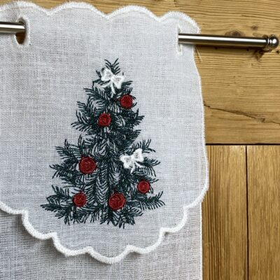 Tendina a vetro su misura, ricamata cristalli di neve e albero di Natale con brillantini, stile alpino, elegante, M-7224a