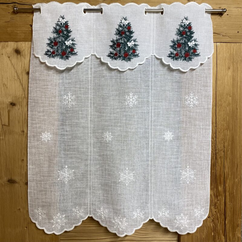 Tendina a vetro su misura, ricamata cristalli di neve e albero di Natale con brillantini, stile alpino, elegante, M-7224a
