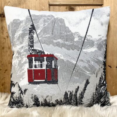 Cuscino “funivia” e paesaggio di montagna, Stile chalet 44×44 cm, Antracite e Bordeux
