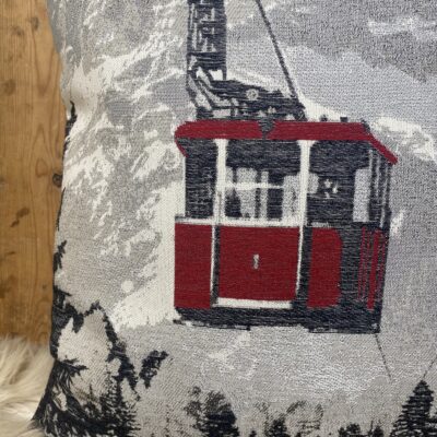 Cuscino “funivia” e paesaggio di montagna, Stile chalet 44×44 cm, Antracite e Bordeux