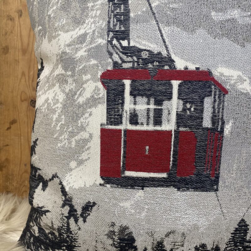 Cuscino “funivia” e paesaggio di montagna, Stile chalet 44×44 cm, Antracite e Bordeux