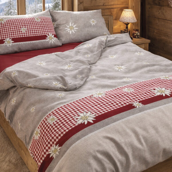 Parure Copripiumino, stelle alpine DAVOS rosso, stile alpino, 100% Cotone