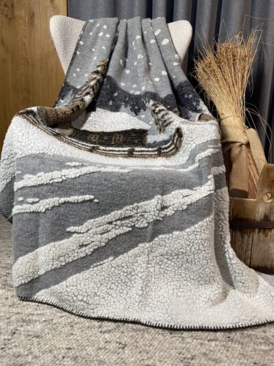 Coperta in Lana, Baita e Paesaggio Invernale, 150×170 cm, stile Chalet
