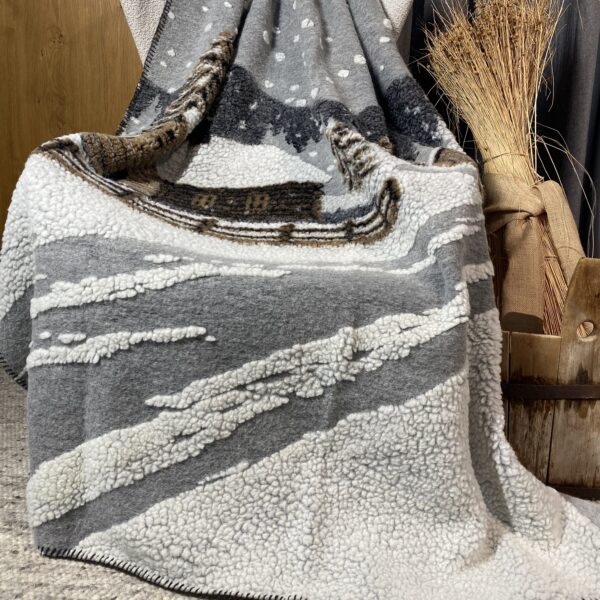 Coperta in Lana, Baita e Paesaggio Invernale, 150×170 cm, stile Chalet