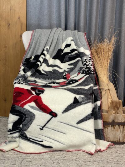 Coperta in Lana, Sciatore e Montagna, 150×170 cm, stile Chalet