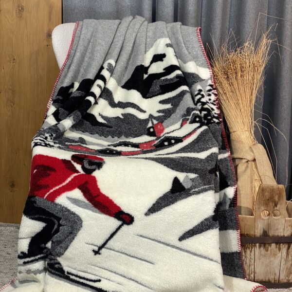 Coperta in Lana, Sciatore e Montagna, 150×170 cm, stile Chalet