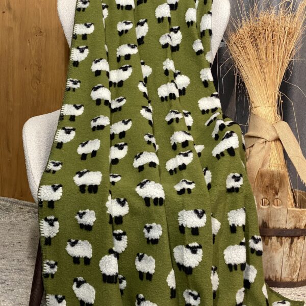 Coperta di lana con PECORELLE, stile montagna, colore verde, 150×170 cm