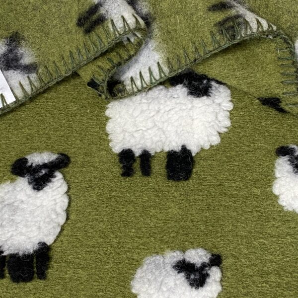 Coperta di lana con PECORELLE, stile montagna, colore verde, 150×170 cm