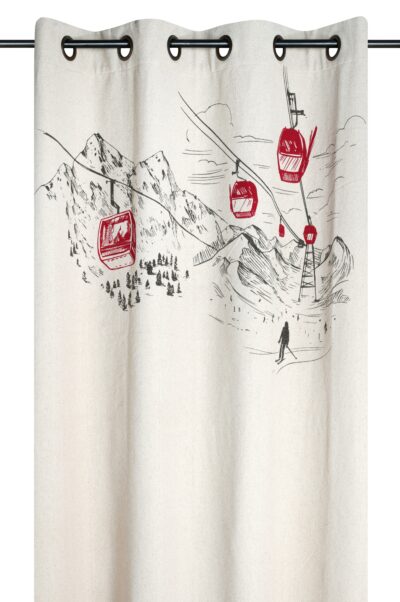 Tenda in 100% cotone Ovovia e pista da sci, occhielli fissi, beige, 140×260 cm