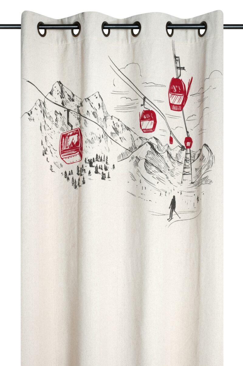 Tenda in 100% cotone Ovovia e pista da sci, occhielli fissi, beige, 140×260 cm