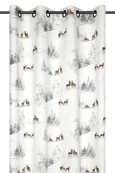 Tenda stampata con cervi e bosco invernale, anelli fissi, 140×240 cm