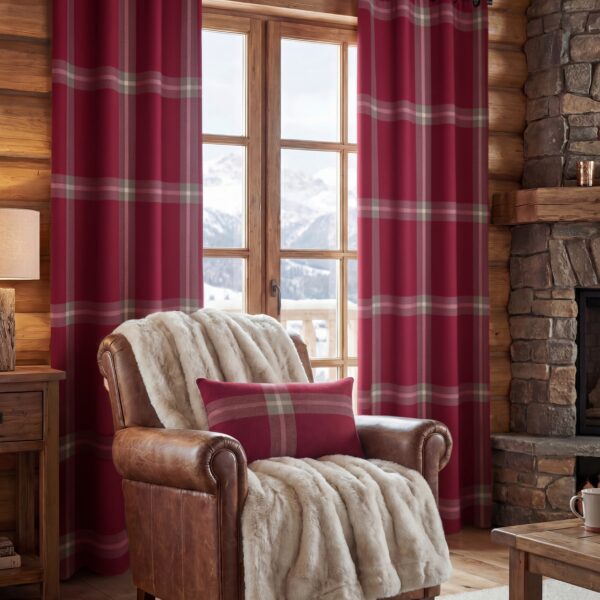 Tenda a Quadri Scozzesi Rosso, effetto lana con occhielli fissi, rosso, 140×260 cm