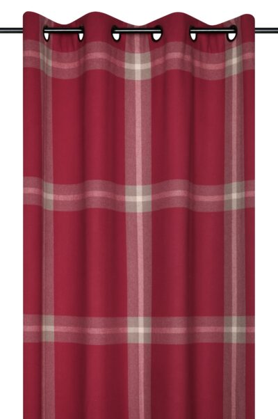 Tenda a Quadri Scozzesi Rosso, effetto lana con occhielli fissi, rosso, 140×260 cm