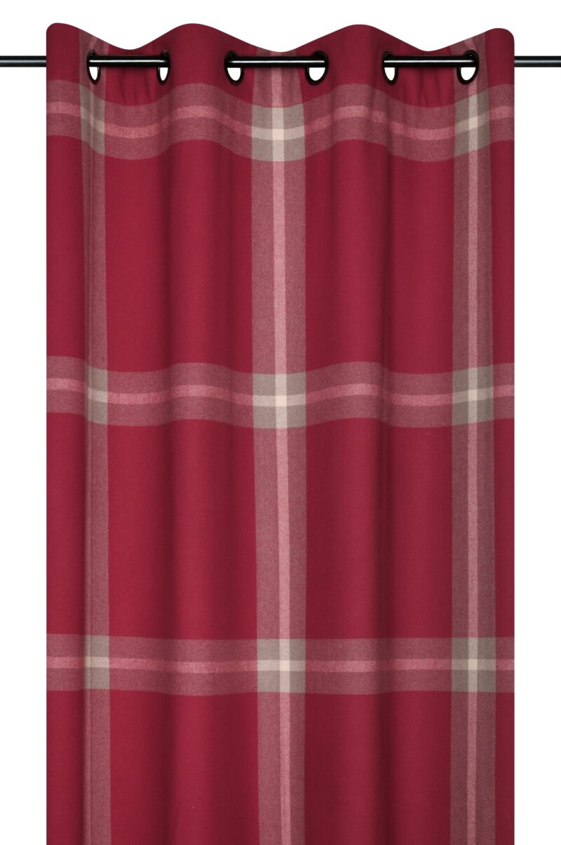 Tenda a Quadri Scozzesi Rosso, effetto lana con occhielli fissi, rosso, 140×260 cm