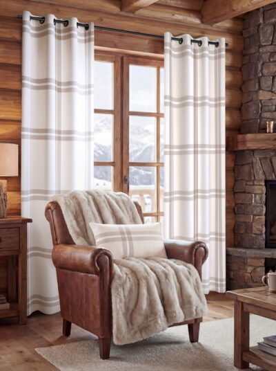 Tenda a Quadri Scozzesi Beige, effetto lana con occhielli fissi, beige, 140×260 cm