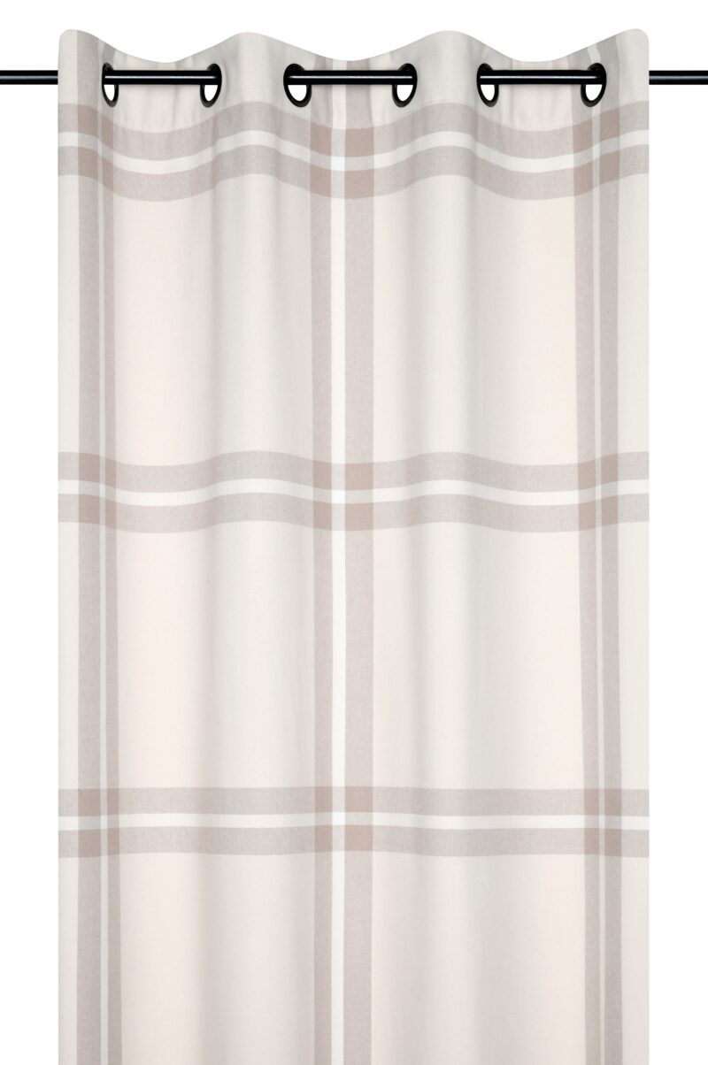 Tenda a Quadri Scozzesi Beige, effetto lana con occhielli fissi, beige, 140×260 cm