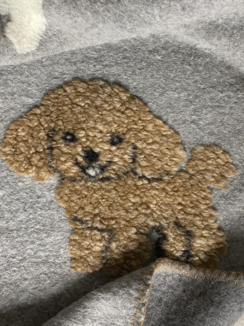 Coperta in lana mista, fantasia cagnolini, 150×170 cm, grigio antracite