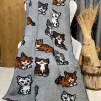 Coperta in lana mista, fantasia cagnolini, 150×170 cm, grigio antracite