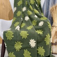 Coperta in lana cotta CRISTALLI DI NEVE, bianca con fiocchi argentati, stile montagna, 150×170 cm