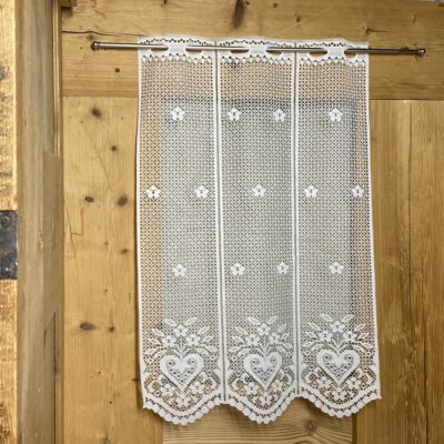 Tendina in Pizzo per Finestra e Portafinestra con Cuori e Fiori, Shabby Chic, Stile Tirolese