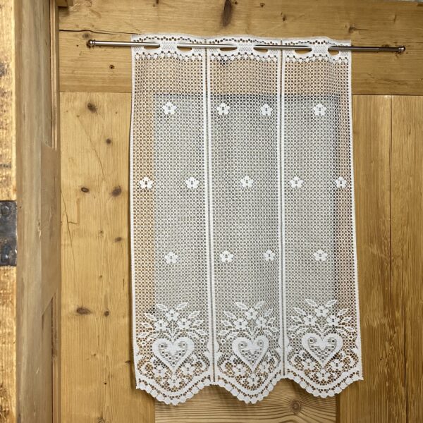 Tendina in Pizzo per Finestra e Portafinestra con Cuori e Fiori, Shabby Chic, Stile Tirolese