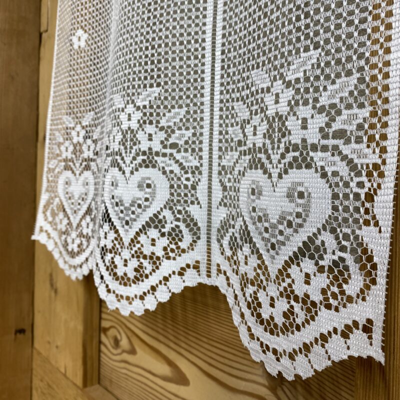 Tendina in Pizzo per Finestra e Portafinestra con Cuori e Fiori, Shabby Chic, Stile Tirolese