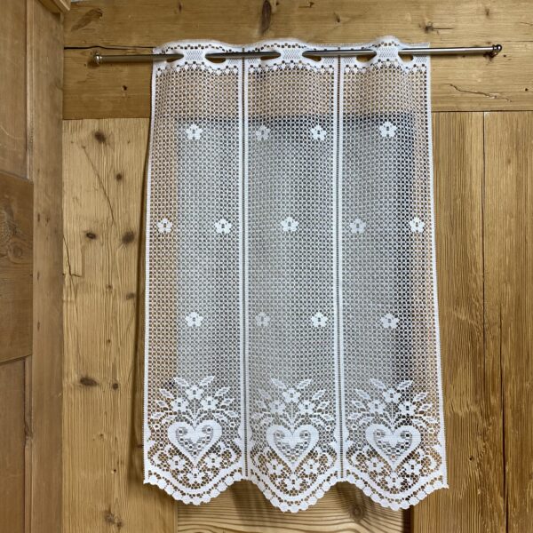Tendina in Pizzo per Finestra e Portafinestra con Cuori e Fiori, Shabby Chic, Stile Tirolese