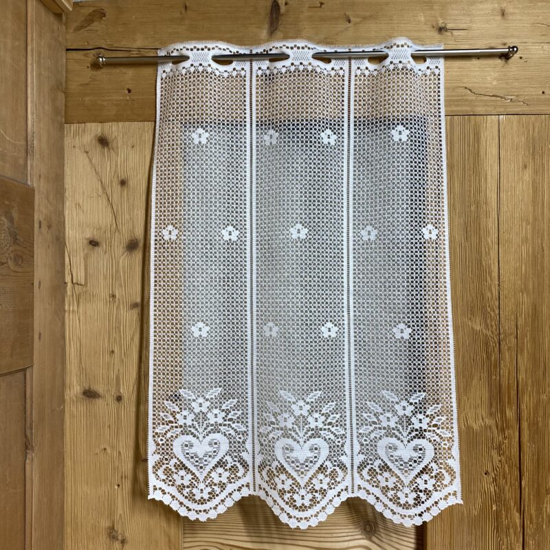 Tendina in Pizzo per Finestra e Portafinestra con Cuori e Fiori, Shabby Chic, Stile Tirolese